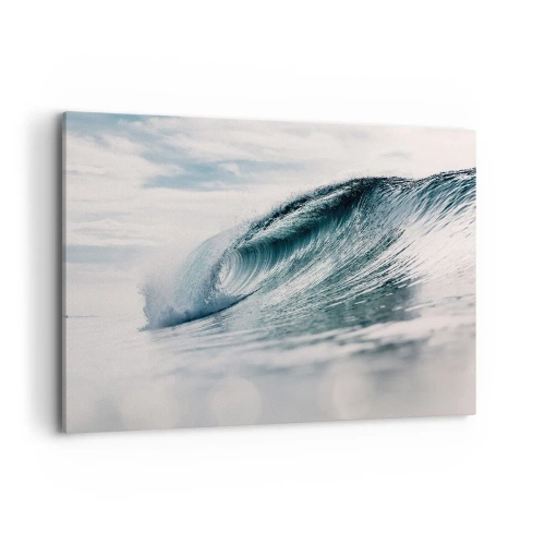 Bild auf Leinwand - Leinwandbild - Eine Meereswelle, eingefangen in einem dynamischen Moment vor dem Himmel - 100x70cm - Wasserspitze - Moderne Wanddekoration für Wohnzimmer und Schlafzimmer ARTTOR