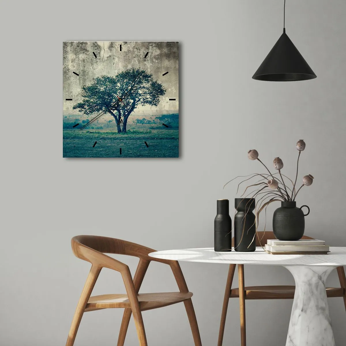 Wanduhr - Glasuhr - Ein Apfelbaum auf blauem Feld? - 40x40 cm