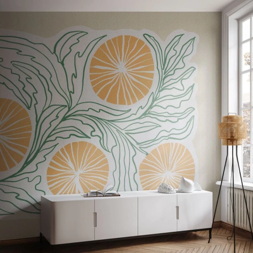 Fototapete Premium Canvas - Ethnisch mit einem Hauch von Abstraktion - Boho, Zitrone, Minimalismus - 350x256 cm