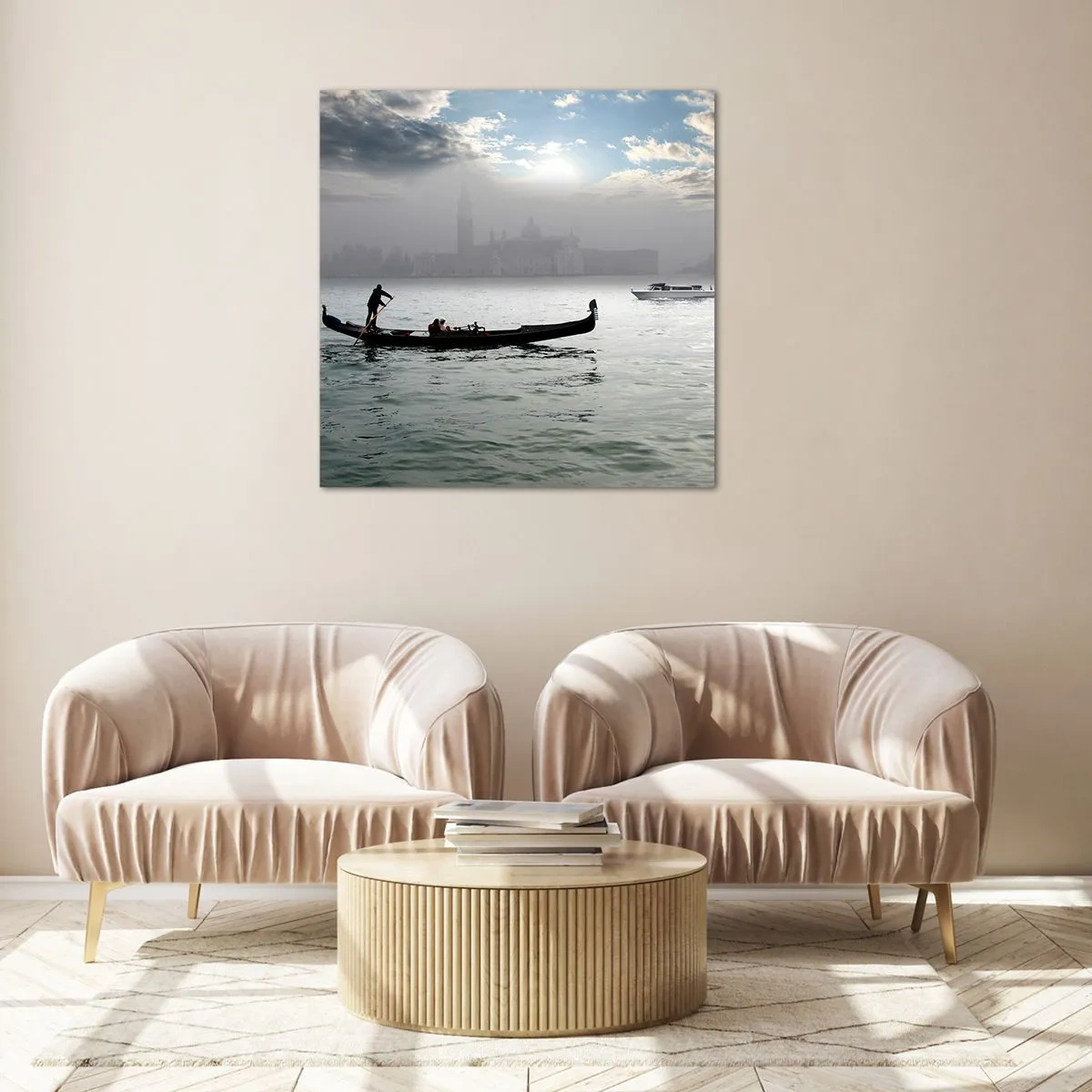 Glasbild - Bild auf glas - Eine fabelhafte Stadt aus Wasser und Nebel - 60x60 cm