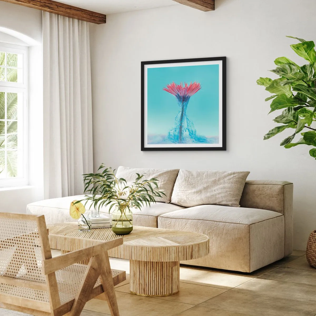 Poster in einem schwarzem Rahmen - In einer belebenden Umarmung - 40x40 cm