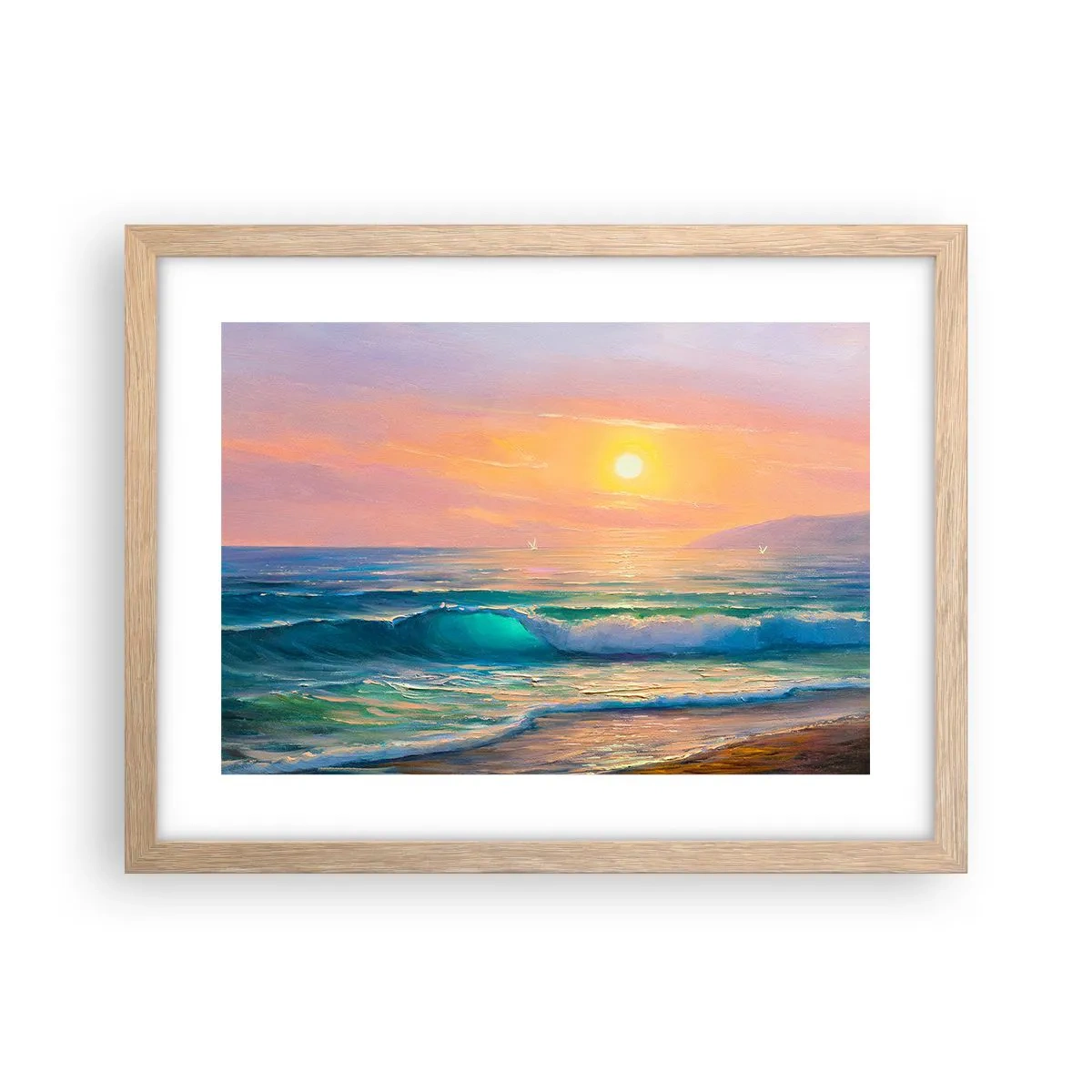 Poster in einem Rahmen aus heller Eiche - Ein türkisfarbenes Lied der Wellen - 40x30 cm