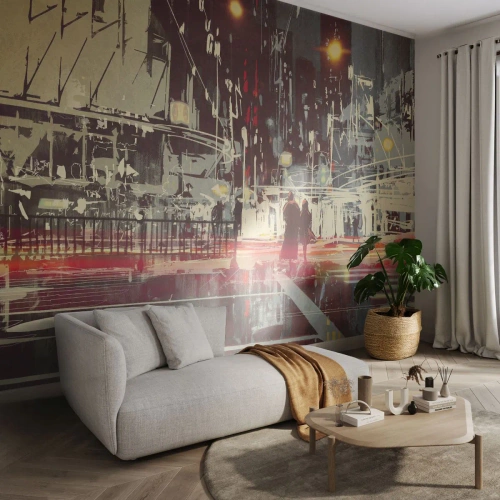 Selbstklebende Fototapete Deluxe Sticker - Eine große Stadtüberquerung - Stadt, Die Architektur, Nachtleben - 150x105 cm