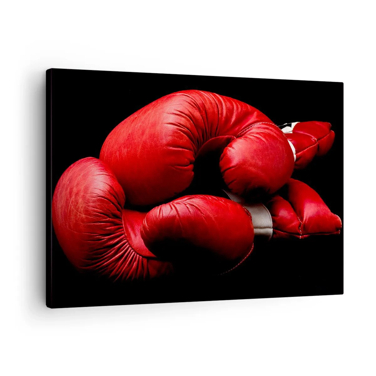 Bild auf Leinwand - Leinwandbild - Rote Boxhandschuhe auf schwarzem Hintergrund - 70x50cm - Die Emotionen des Kampfes liegen hinter uns - Moderne Wanddekoration für Wohnzimmer und Schlafzimmer ARTTOR