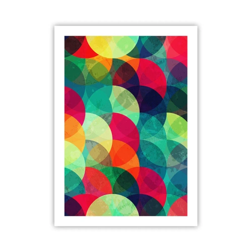 Poster - Abstrakte, bunte Kreise, die sich überlappen - 50x70cm - Aufstieg zum Regenbogen - Moderne Wanddekoration für Wohnzimmer und Schlafzimmer ARTTOR