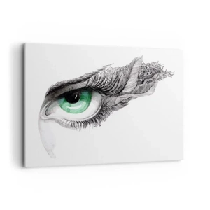 Bild auf Leinwand - Leinwandbild - Künstlerisches Auge mit grüner Iris und Zeichnungsdetails - 120x80cm - Schön und bereit zum Angriff - Moderne Wanddekoration für Wohnzimmer und Schlafzimmer ARTTOR