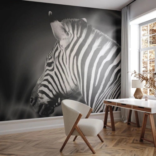 Fototapete Premium Sand - Schwarz-weißes Zebra auf abstraktem Hintergrund - 100x70cm - Weiß ist weiß und schwarz ist schwarz - Moderne Wanddekoration für Wohnzimmer und Schlafzimmer ARTTOR