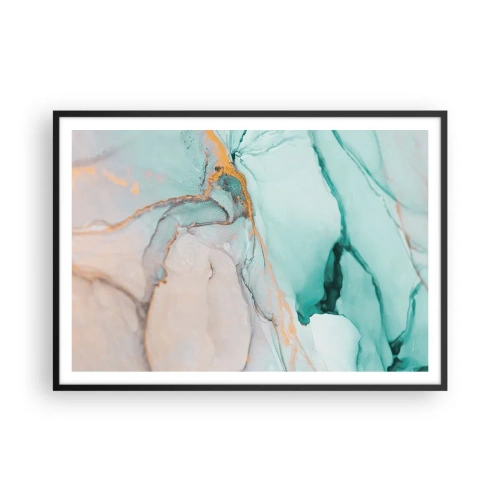 Poster in einem schwarzem Rahmen - Eine abstrakte Komposition in Türkis- und Goldtönen. - 100x70cm - Ein Tanz der Formen und Farben - Moderne Wanddekoration für Wohnzimmer und Schlafzimmer ARTTOR