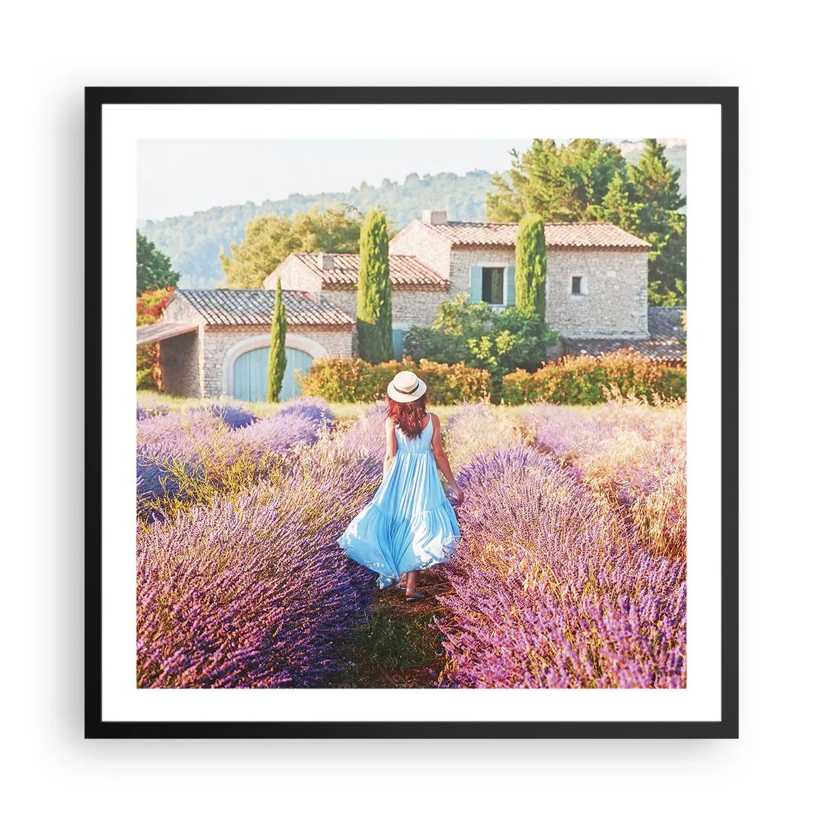 Poster in einem schwarzem Rahmen - Lavendel Mädchen - 60x60 cm