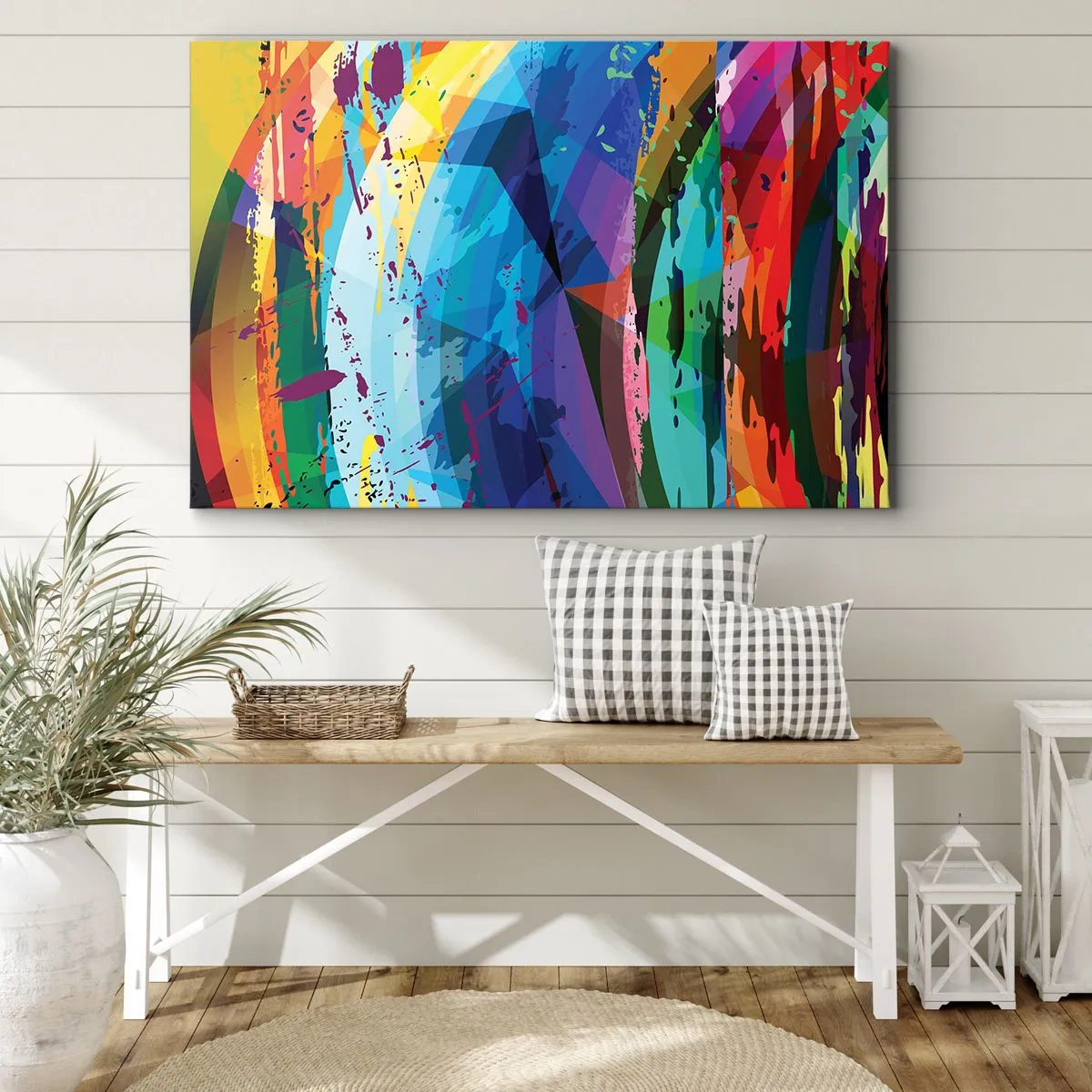 Bild auf Leinwand - Leinwandbild - Bunte Abstraktion in dynamischen Mustern und Formen - 70x50cm - Farbenfroher Schwindel - Moderne Wanddekoration für Wohnzimmer und Schlafzimmer ARTTOR