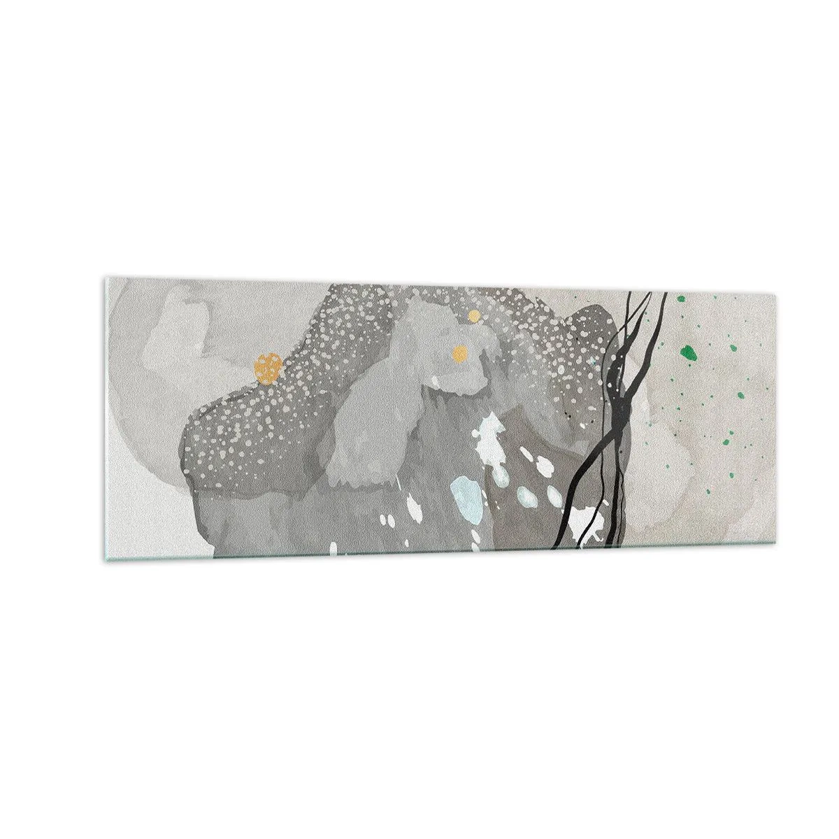 Glasbild - Bild auf glas - Organische Formen in Grautönen mit Akzenten in Schwarz und Gold - 140x50cm - Organische Komposition - Moderne Wanddekoration für Wohnzimmer und Schlafzimmer ARTTOR