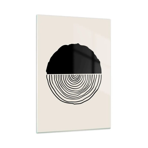 Glasbild - Bild auf glas - Eine minimalistische Grafik eines Querschnitts eines Baumstamms in zwei Hälften. - 50x70cm - Halb und halb - Moderne Wanddekoration für Wohnzimmer und Schlafzimmer ARTTOR