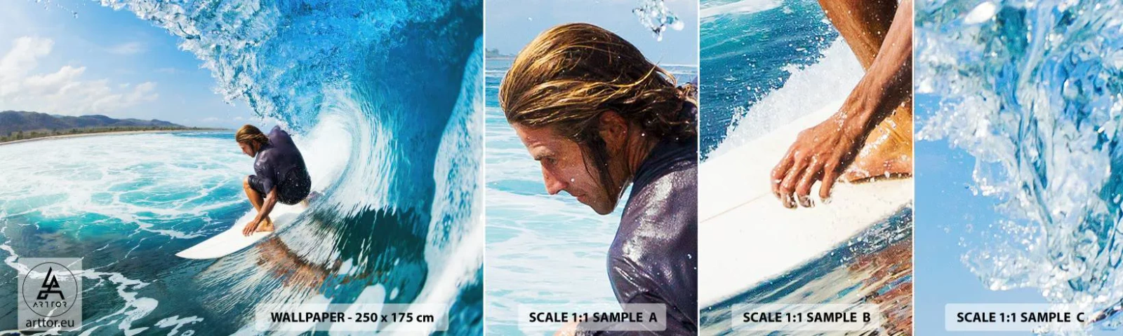 Fototapetenmuster Standard Eco - Tanzen mit den Wellen - Sport, Surfen, Surfbrett - 100x30 cm