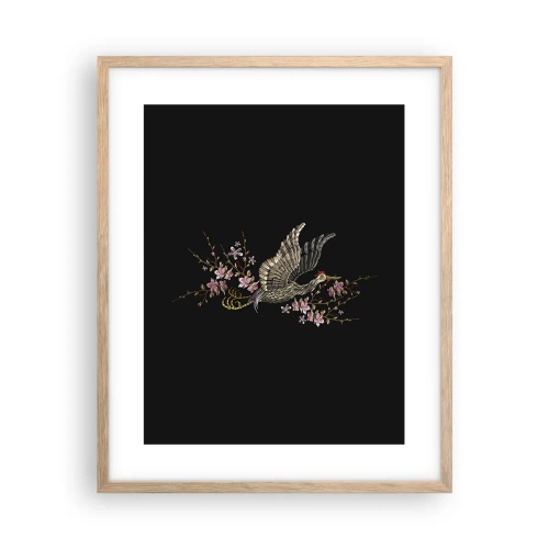 Poster in einem Rahmen aus heller Eiche - Exotischer gestickter Vogel - 40x50 cm