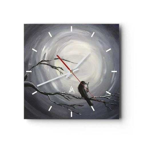 Wanduhr - Glasuhr - Schwarzer Vogel auf einem Ast im Mondlicht - 30x30cm - Der Schlüssel zum Geheimnis der Nacht - Moderne Wanddekoration für Wohnzimmer und Schlafzimmer ARTTOR