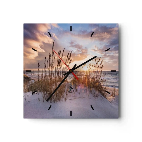 Wanduhr - Glasuhr - Dünen mit Gräsern vor dem Hintergrund der untergehenden Sonne - 30x30cm - Abschied von Sonne und Wind - Moderne Wanddekoration für Wohnzimmer und Schlafzimmer ARTTOR