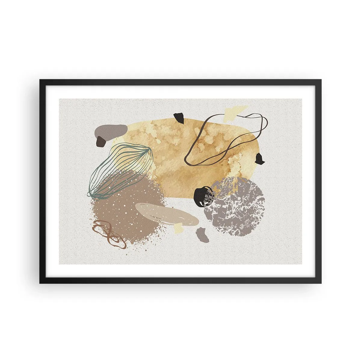 Poster in einem schwarzem Rahmen - Eine Komposition aus abstrakten Formen in Beige und Gelb. - 70x50cm - Angewandte Plumkologie - Moderne Wanddekoration für Wohnzimmer und Schlafzimmer ARTTOR