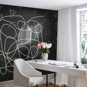 Fototapete Premium Sand - Abstrakte weiße Linien auf einem strukturierten schwarzen Hintergrund - 100x70cm - Wandernde, umherschweifende Gedanken - Moderne Wanddekoration für Wohnzimmer und Schlafzimmer ARTTOR