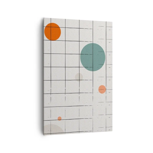 Bild auf Leinwand - Leinwandbild - Abstrakte farbige Kreise auf einem geometrischen Gitterhintergrund - 80x120cm - Gefangen. Wir oder sie? - Moderne Wanddekoration für Wohnzimmer und Schlafzimmer ARTTOR