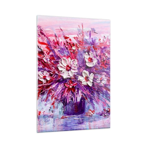Glasbild - Bild auf glas - Ein Blumenstrauß in Rosa- und Lilatönen - 50x70cm - Unschuld und Leidenschaft - Moderne Wanddekoration für Wohnzimmer und Schlafzimmer ARTTOR