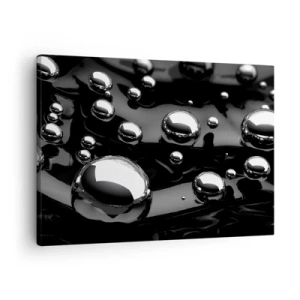 Bild auf Leinwand - Leinwandbild - Abstrakte Tropfen auf einer schwarzen Oberfläche - 70x50cm - Aus der schwarzen Wassertiefe - Moderne Wanddekoration für Wohnzimmer und Schlafzimmer ARTTOR