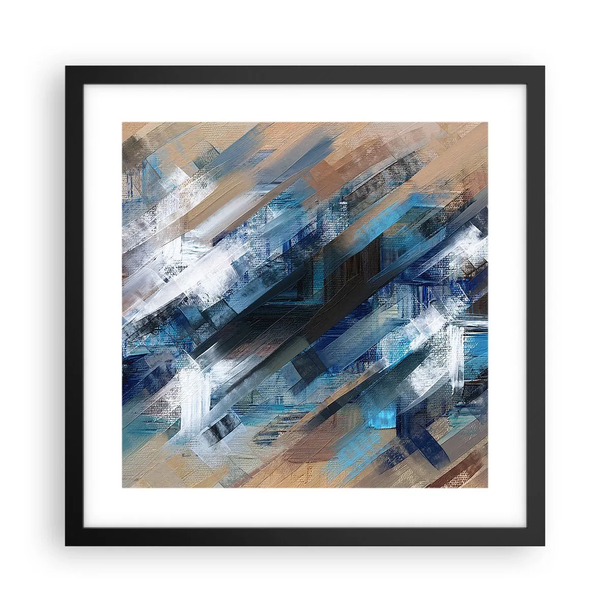 Poster in einem schwarzem Rahmen - Auf einer blauen Diagonale - 40x40 cm