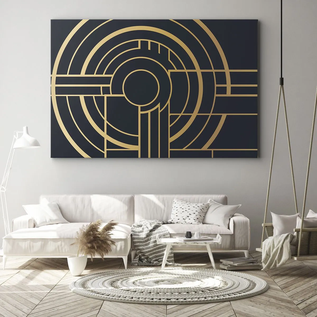 Bild auf Leinwand - Leinwandbild - Geometrisches Muster mit goldenen Linien - 100x70cm - Wendungen der Dinge - Moderne Wanddekoration für Wohnzimmer und Schlafzimmer ARTTOR