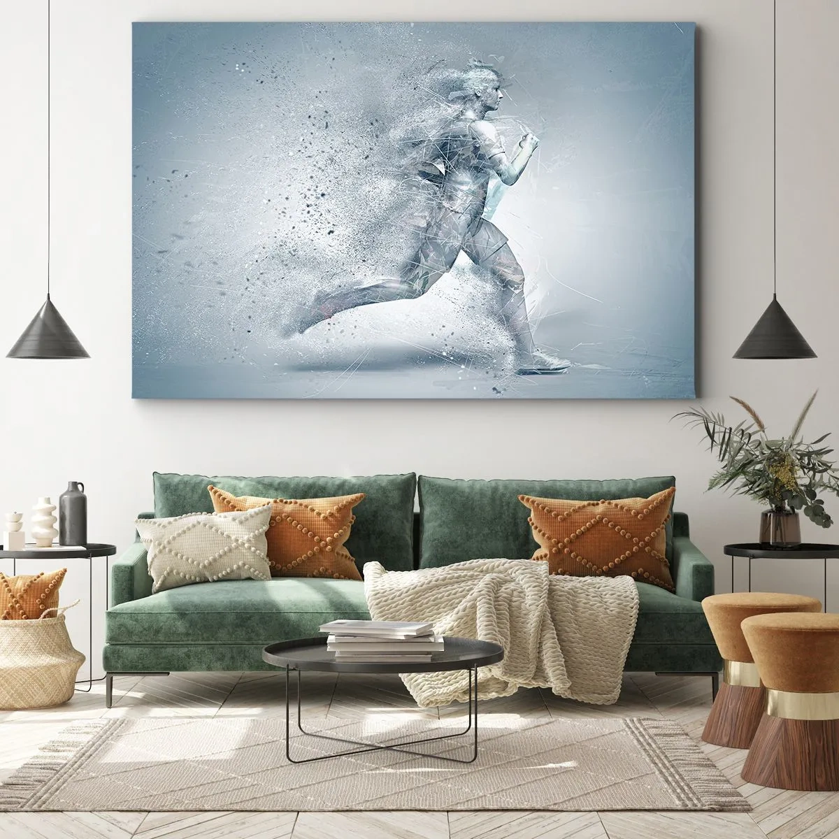 Bild auf Leinwand - Leinwandbild - Eine dynamische Figur, die in einem abstrakten Stil läuft - 100x70cm - Kristallklare Energie - Moderne Wanddekoration für Wohnzimmer und Schlafzimmer ARTTOR