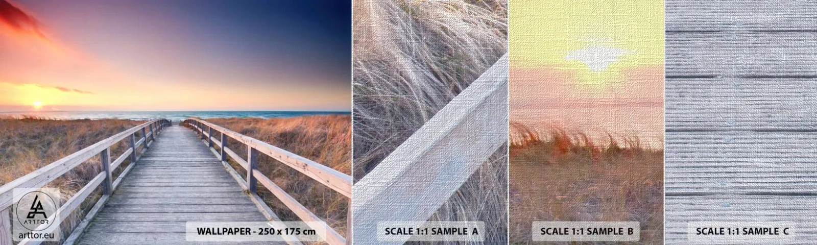 Fototapeten Muster Premium Canvas - Baltische Abend-Aurora - Landschaft, Meer, Düne - 100x30 cm