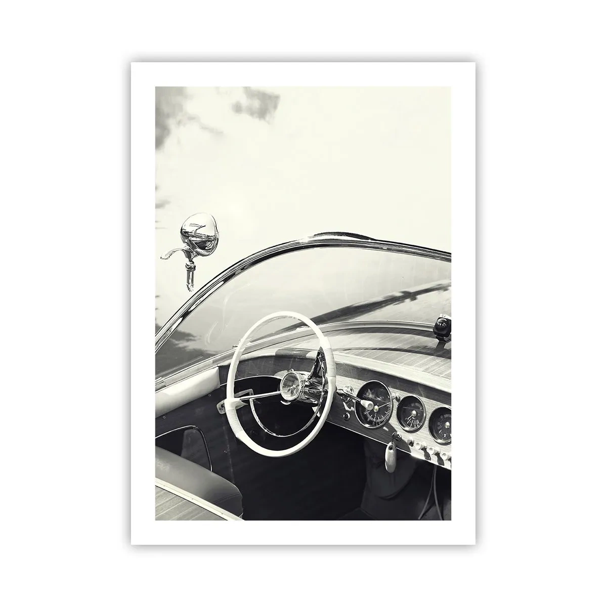 Poster - Innenraum eines Oldtimers mit Lenkrad - 50x70cm - Wetter für die Reichen - Moderne Wanddekoration für Wohnzimmer und Schlafzimmer ARTTOR