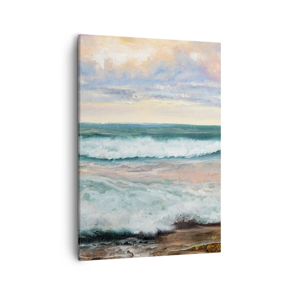 Bild auf Leinwand - Leinwandbild - Meereswellen vor einem bewölkten Himmel bei Sonnenuntergang - 50x70cm - Hier werden Sie Ihre Seele baumeln lassen - Moderne Wanddekoration für Wohnzimmer und Schlafzimmer ARTTOR