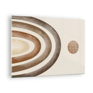 Glasbild - Bild auf glas - Abstrakte Streifen und Kreise in Brauntönen - 70x50cm - In einer weit entfernten Galaxie - Moderne Wanddekoration für Wohnzimmer und Schlafzimmer ARTTOR