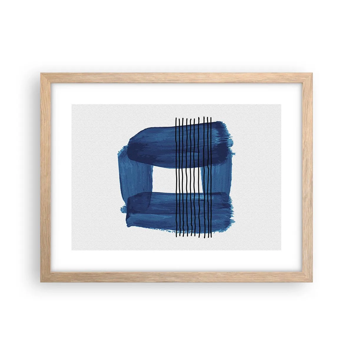 Poster in einem Rahmen aus heller Eiche - Blaue und schwarze Komposition - 40x30 cm