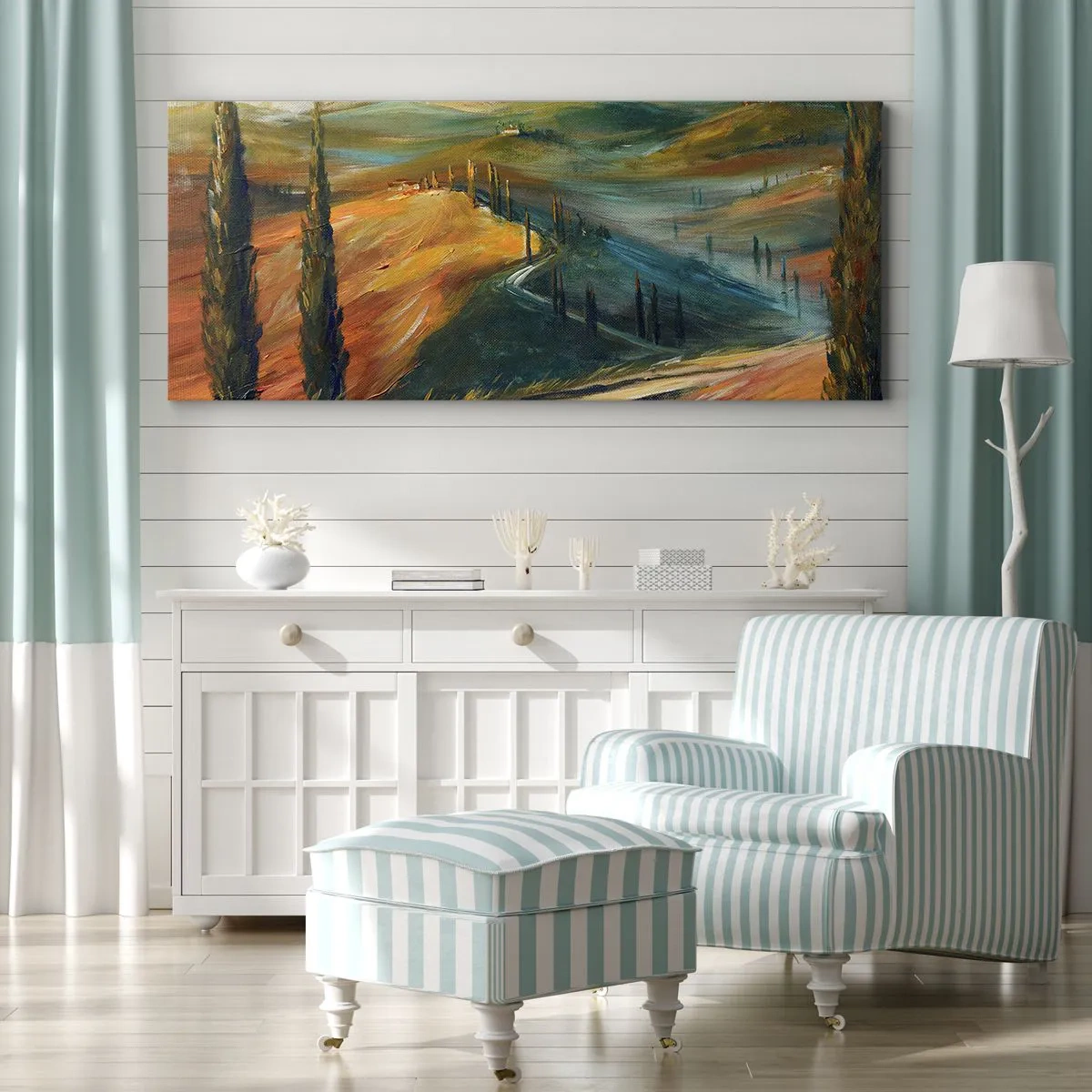 Bild auf Leinwand - Leinwandbild - Toskanische Landschaft - 90x30 cm