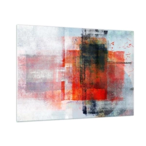 Glasbild - Bild auf glas - Geometrische Abstraktion in intensiven Rot- und Schwarztönen. - 100x70cm - Komposition leuchtet - Moderne Wanddekoration für Wohnzimmer und Schlafzimmer ARTTOR