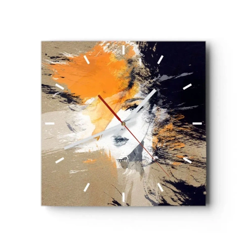 Wanduhr - Glasuhr - Abstraktes Frauenporträt mit intensiven Farben - 30x30cm - Und es ist Licht - Moderne Wanddekoration für Wohnzimmer und Schlafzimmer ARTTOR