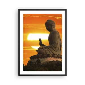Poster in einem schwarzem Rahmen - Eine Buddha-Statue vor einem orangefarbenen Himmel - 50x70cm - Keine Angst vor der Welt - Moderne Wanddekoration für Wohnzimmer und Schlafzimmer ARTTOR