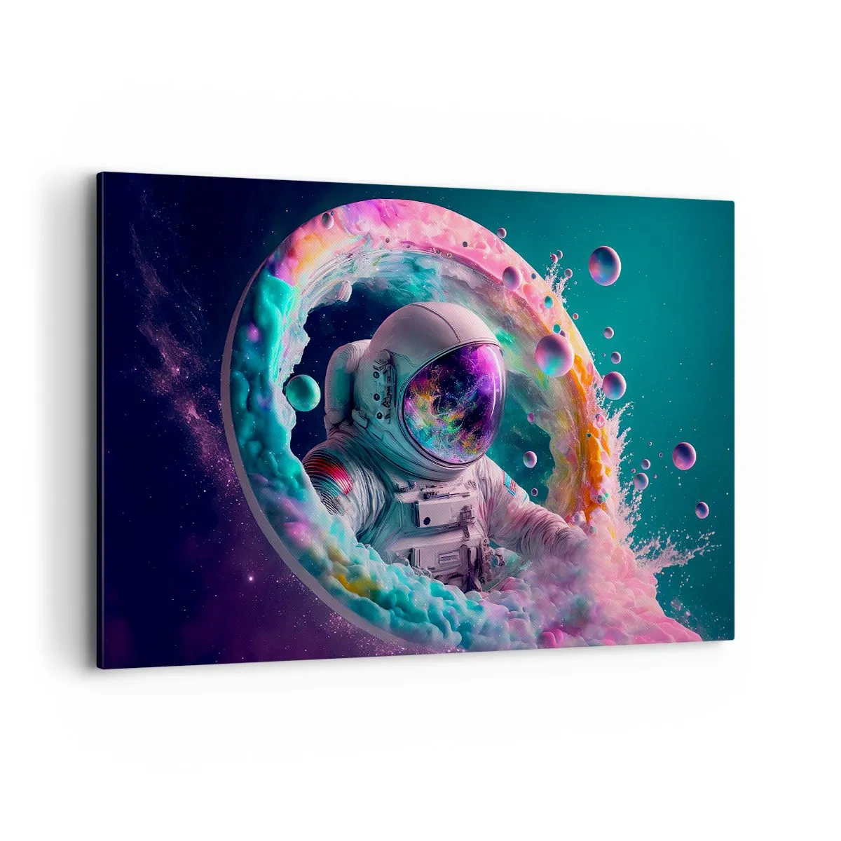 Bild auf Leinwand - Leinwandbild - Astronaut in einer farbenfrohen kosmischen Aura - 120x80cm - Sternentor - Moderne Wanddekoration für Wohnzimmer und Schlafzimmer ARTTOR