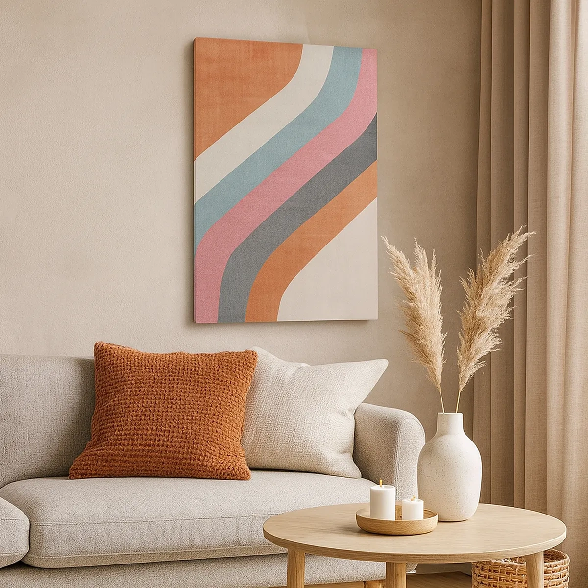 Bild auf Leinwand - Leinwandbild - Bunte Retro-Streifen - 50x70cm - Diagonale Komposition – Bewegung - Moderne Wanddekoration für Wohnzimmer und Schlafzimmer ARTTOR