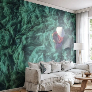 Fototapete Premium Sand - In einem Meer aus Netzen - Fischernetz, Frau, Vietnam - 450x315 cm