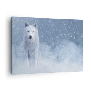 Bild auf Leinwand - Leinwandbild - Weißer Wolf in einer verschneiten Landschaft - 70x50cm - In Winterstimmung - Moderne Wanddekoration für Wohnzimmer und Schlafzimmer ARTTOR