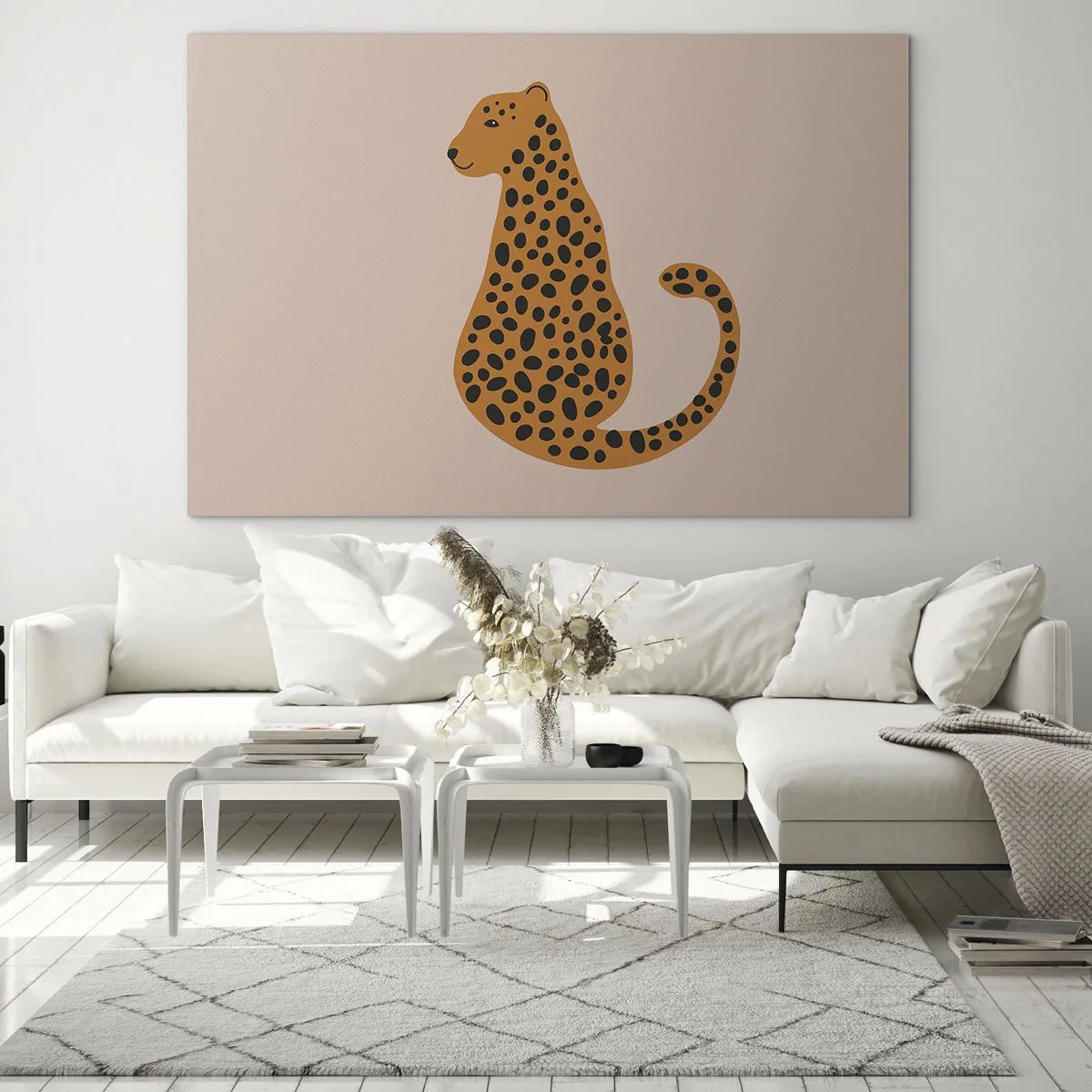 Glasbild - Bild auf glas - Illustration eines Panthers mit schwarzen Flecken auf beigem Hintergrund - 100x70cm - Leopardenmuster ist ein modisches Muster - Moderne Wanddekoration für Wohnzimmer und Schlafzimmer ARTTOR