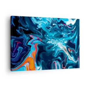 Bild auf Leinwand - Leinwandbild - Ein abstraktes Muster in Blautönen mit orangefarbenen Akzenten. - 70x50cm - Reise ins Zentrum des Himmels - Moderne Wanddekoration für Wohnzimmer und Schlafzimmer ARTTOR