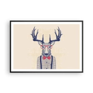 Poster in einem schwarzem Rahmen - Stilisierte Grafik eines Hirsches mit Brille und Fliege - 100x70cm - Eine lustige Extravaganz - Moderne Wanddekoration für Wohnzimmer und Schlafzimmer ARTTOR