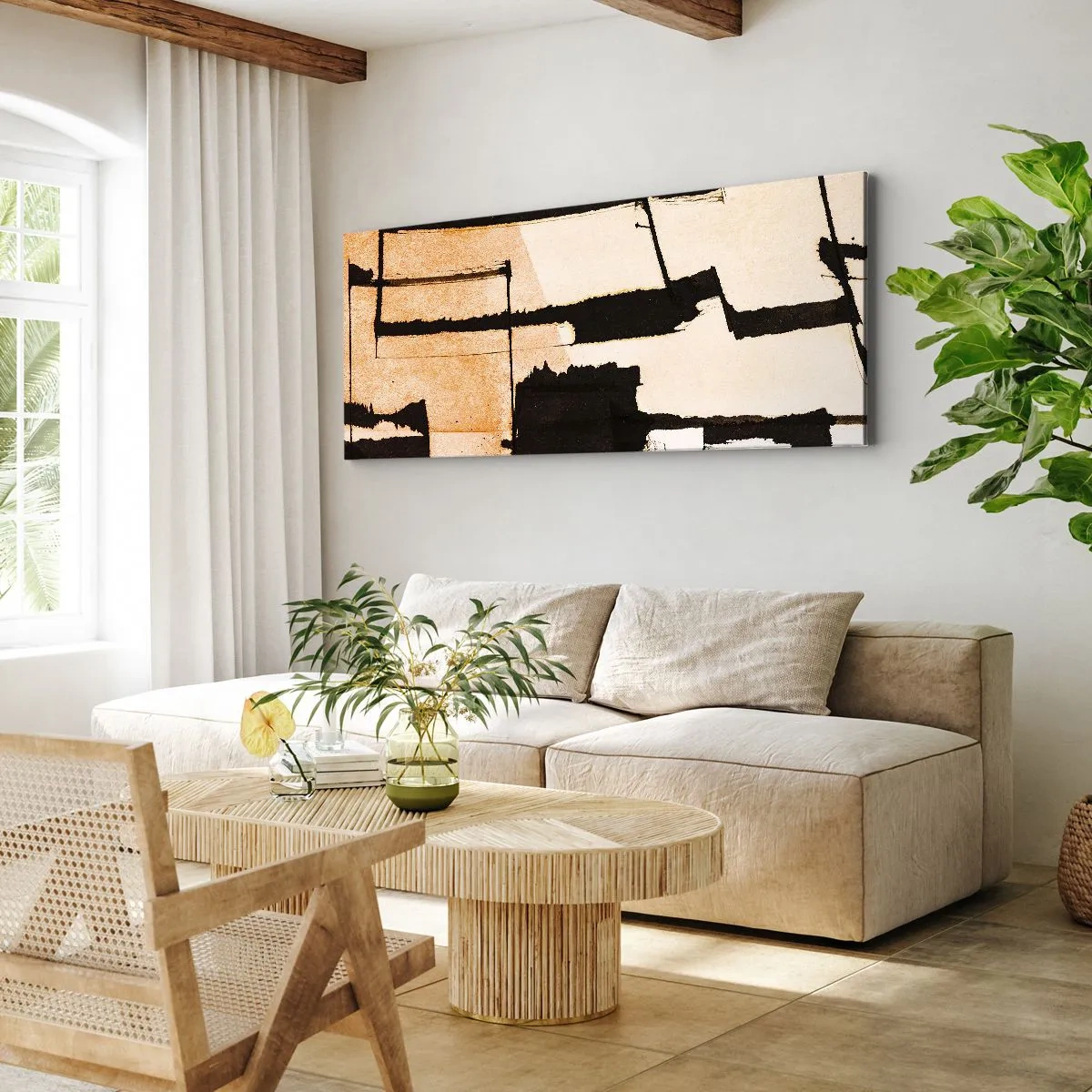 Bild auf Leinwand - Leinwandbild - Geometrische Muster in Braun- und Beigetönen - 160x50cm - Also doch Ordnung - Moderne Wanddekoration für Wohnzimmer und Schlafzimmer ARTTOR
