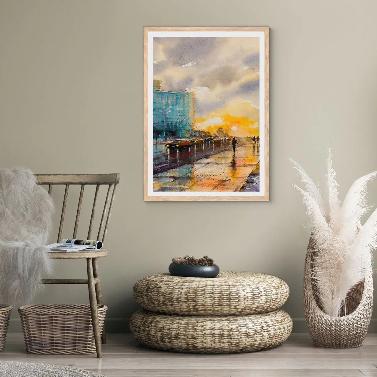 Poster in einem Rahmen aus heller Eiche - Leben am Ufer - 30x40 cm