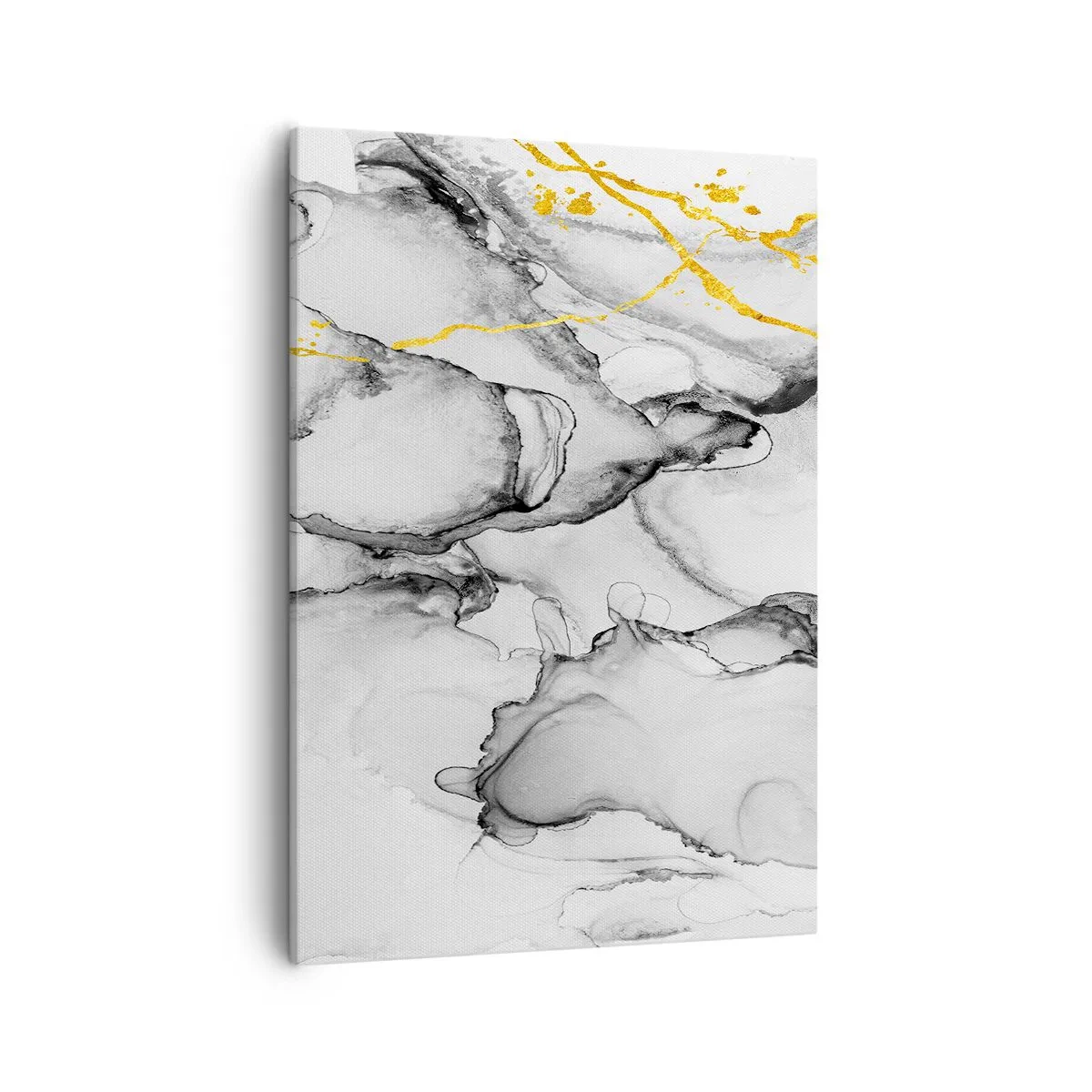 Bild auf Leinwand - Leinwandbild - Abstrakte schwarz-weiße Muster mit goldenen Akzenten - 50x70cm - Komposition mit Goldmotiv - Moderne Wanddekoration für Wohnzimmer und Schlafzimmer ARTTOR