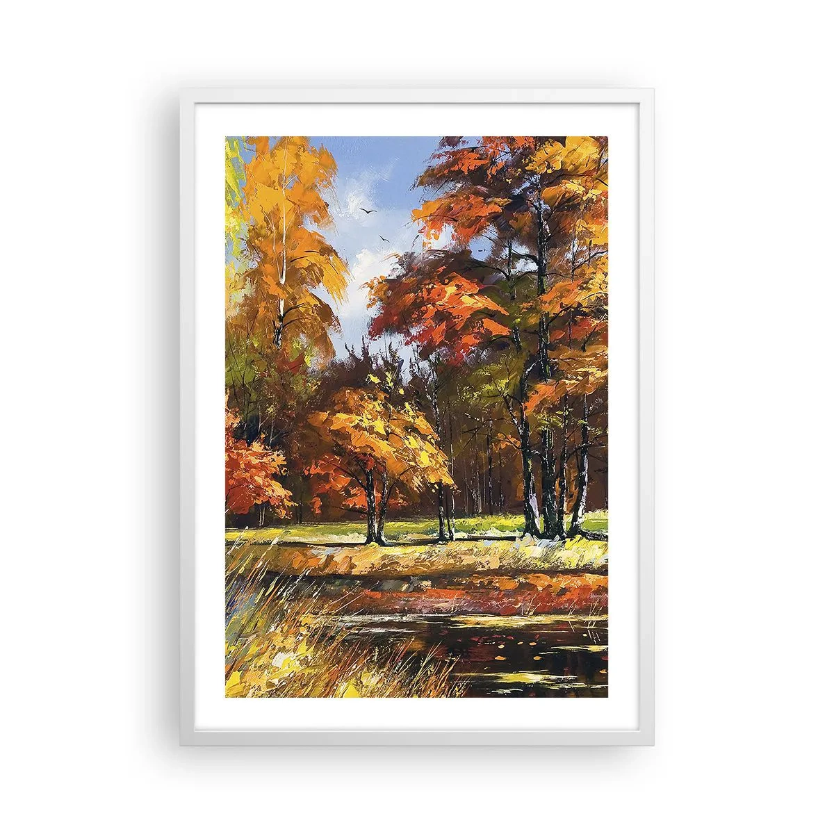 Poster in einem weißen Rahmen - Landschaft in Gold und Bronze - 50x70 cm