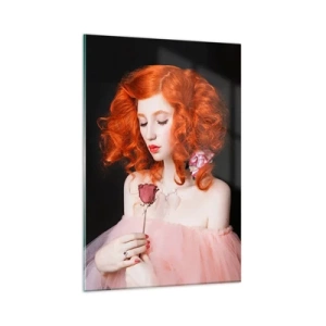 Glasbild - Bild auf glas - Eine Frau mit roten Haaren hält eine Rose - 80x120cm - Im barocken Stil - Moderne Wanddekoration für Wohnzimmer und Schlafzimmer ARTTOR