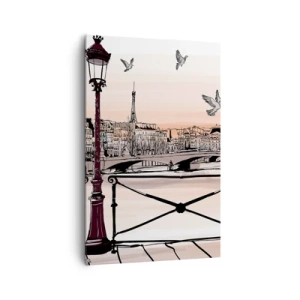 Bild auf Leinwand - Leinwandbild - Pariser Ansicht mit einer Laterne und einer Brücke - 80x120cm - Über den Dächern von Paris - Moderne Wanddekoration für Wohnzimmer und Schlafzimmer ARTTOR